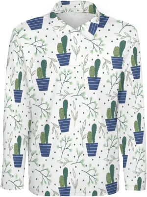 Mens Palms Trees Polo Shirts Quick-Dry Moisture Wicking 3D Print Long Sleeve Golf Shirts