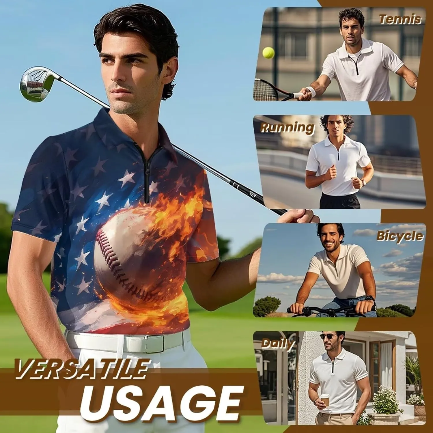 Men's Shirts Short Sleeve Zipper Shirt Slim Fit Tennis Golf Shirts Summer Casual Workout Athletic Tops