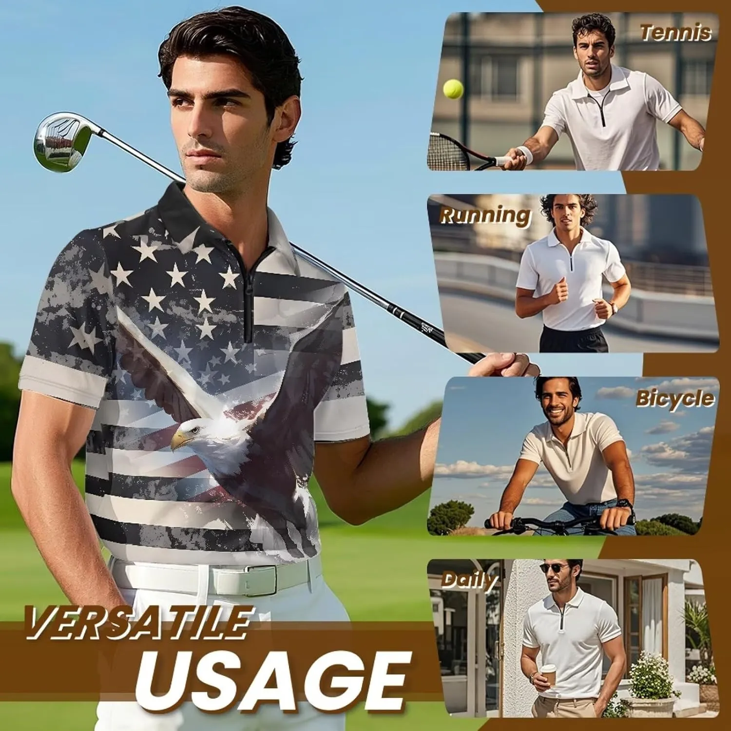 Men's Shirts Short Sleeve Zipper Shirt Slim Fit Tennis Golf Shirts Summer Casual Workout Athletic Tops