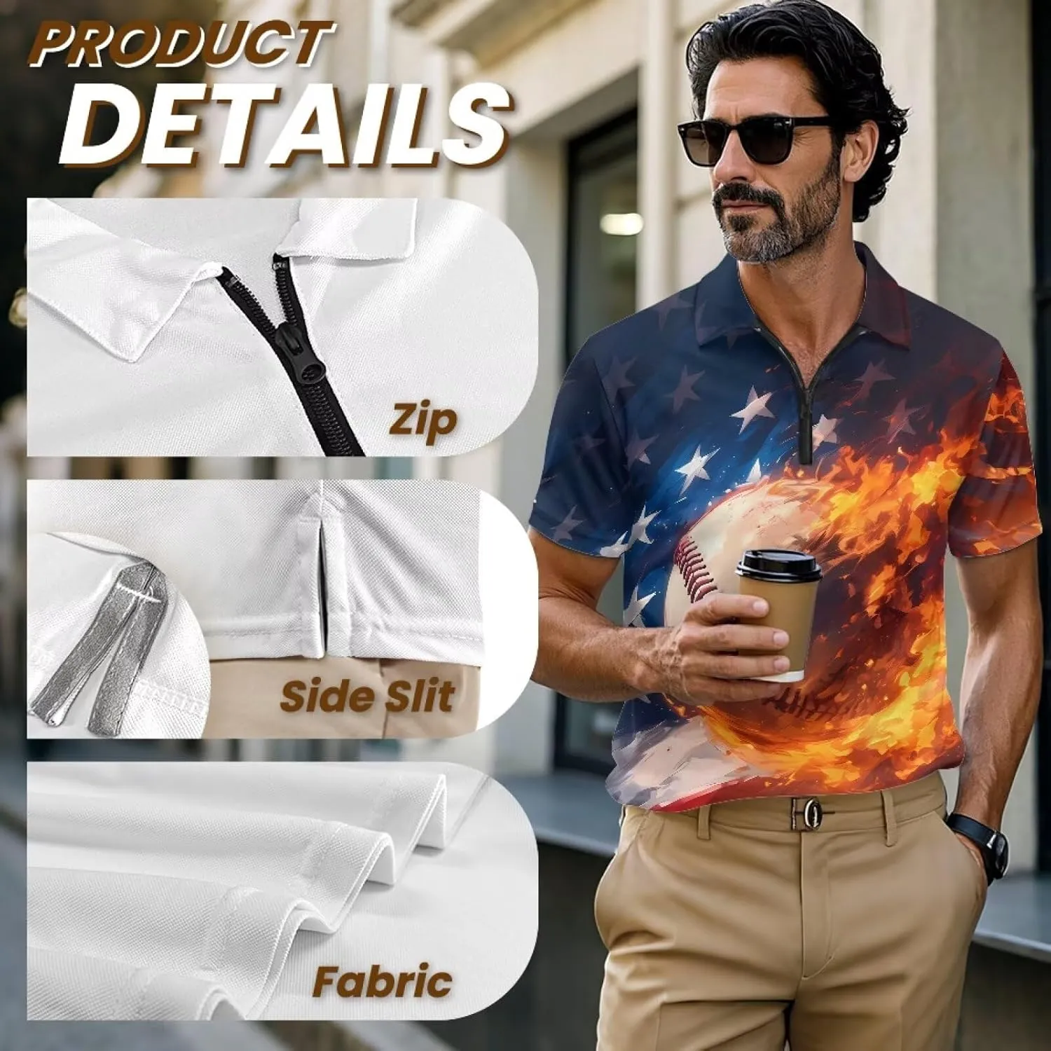 Men's Shirts Short Sleeve Zipper Shirt Slim Fit Tennis Golf Shirts Summer Casual Workout Athletic Tops