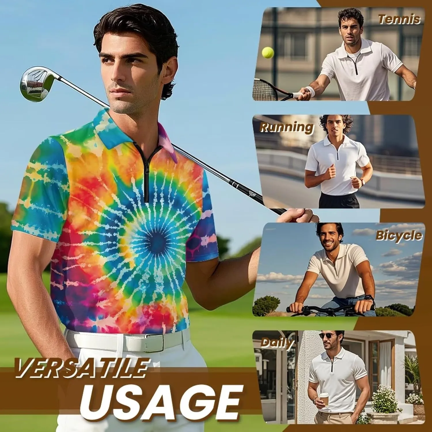 Men's Shirts Short Sleeve Zipper Shirt Slim Fit Tennis Golf Shirts Summer Casual Workout Athletic Tops