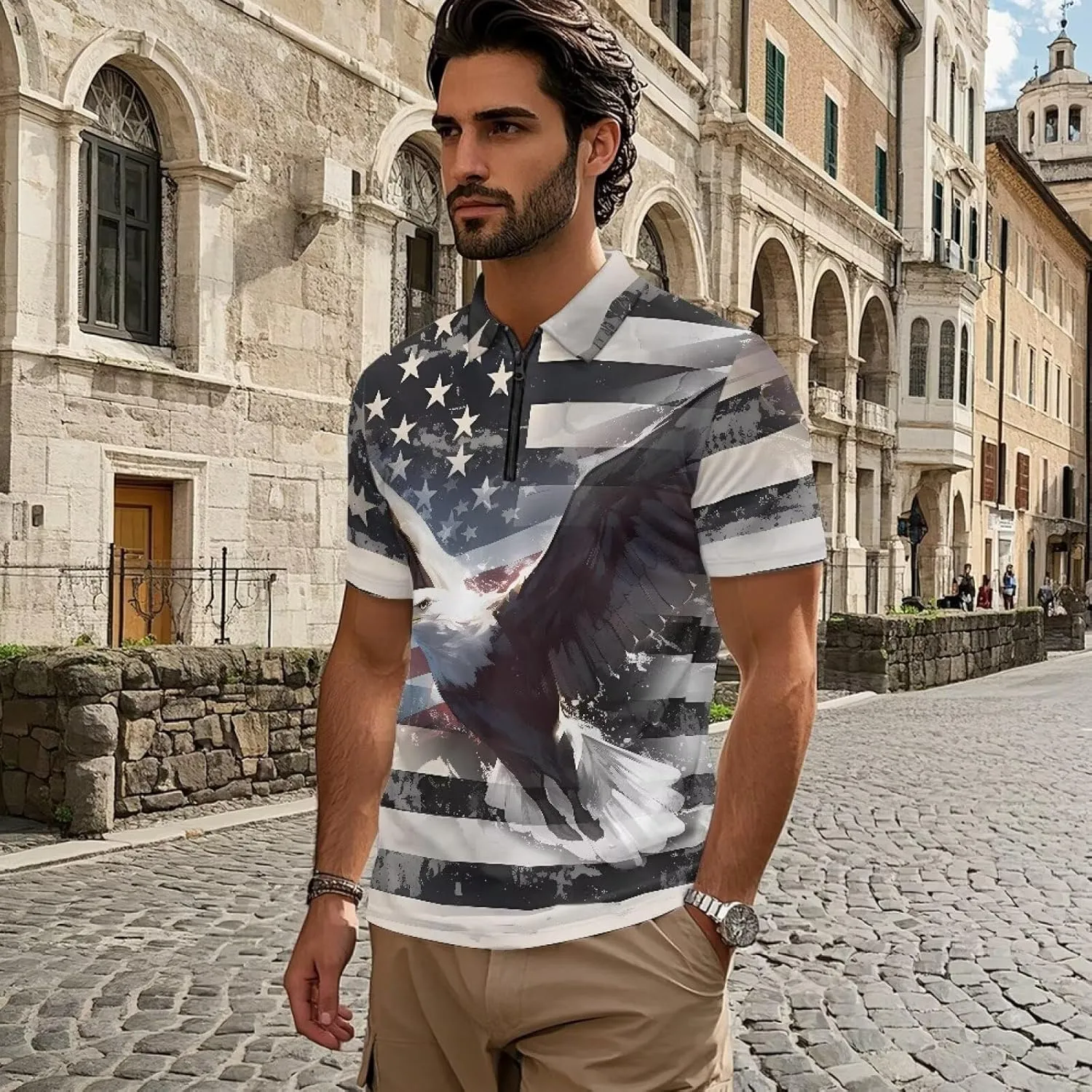 Men's Shirts Short Sleeve Zipper Shirt Slim Fit Tennis Golf Shirts Summer Casual Workout Athletic Tops