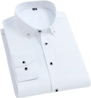 Men's Slim Fit Solid Color Business Dress Shirt Korean Style Long Sleeve Suit Shirt