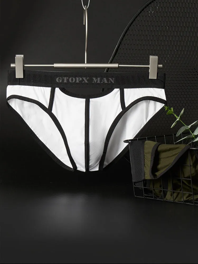 Mens Spliced Lines U Convex Pouch Cotton Briefs