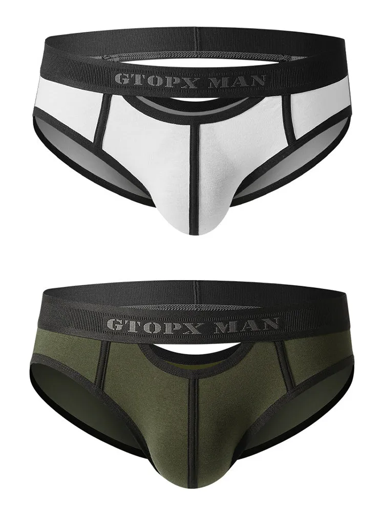 Mens Spliced Lines U Convex Pouch Cotton Briefs