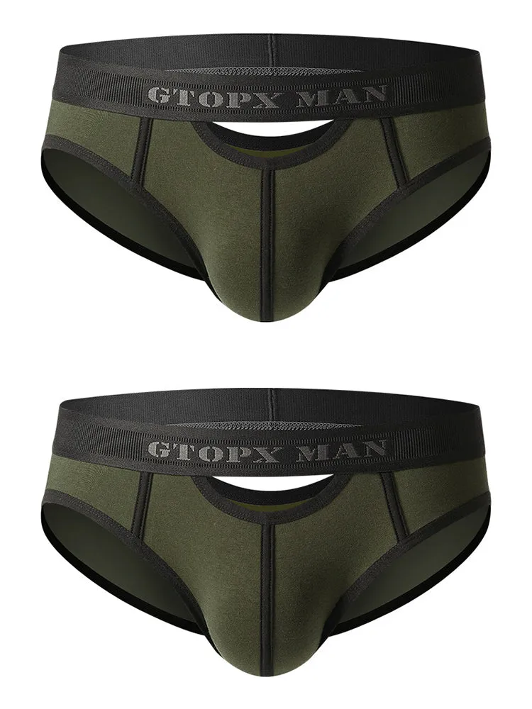 Mens Spliced Lines U Convex Pouch Cotton Briefs