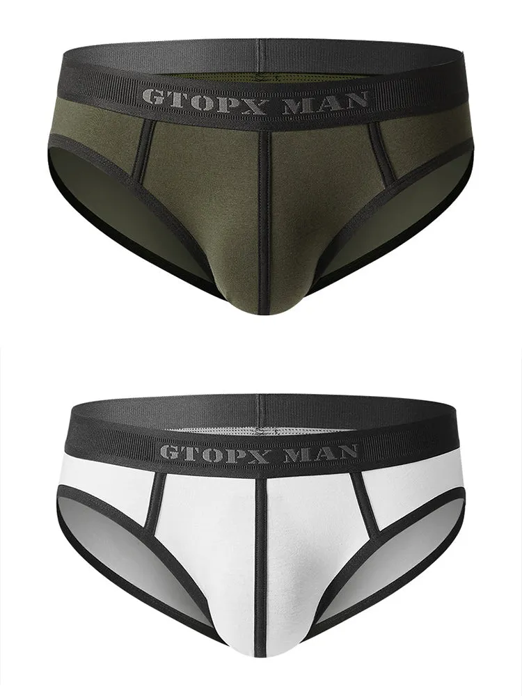 Mens Spliced Lines U Convex Pouch Cotton Briefs