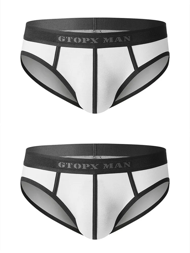 Mens Spliced Lines U Convex Pouch Cotton Briefs