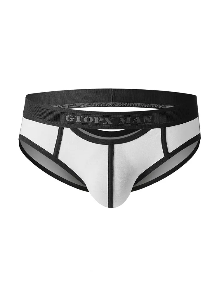 Mens Spliced Lines U Convex Pouch Cotton Briefs