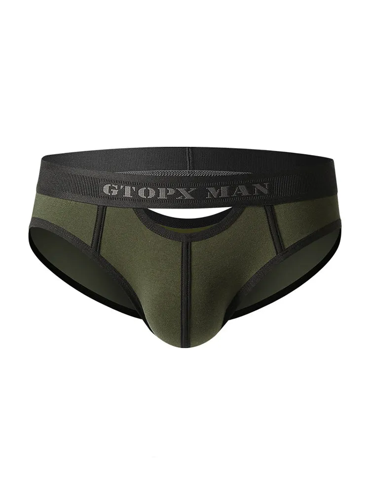 Mens Spliced Lines U Convex Pouch Cotton Briefs