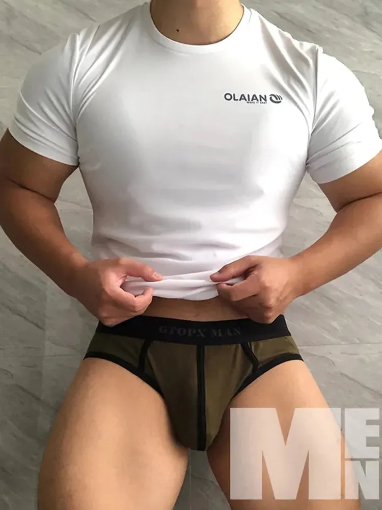 Mens Spliced Lines U Convex Pouch Cotton Briefs