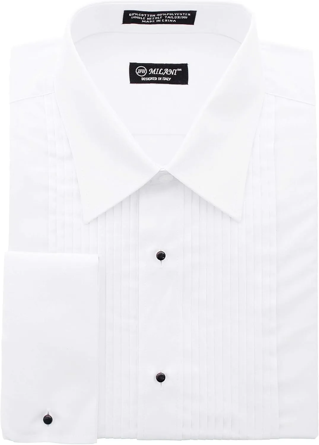 Milani Men's Tuxedo Shirt with French Cuffs and Lay Down Collar