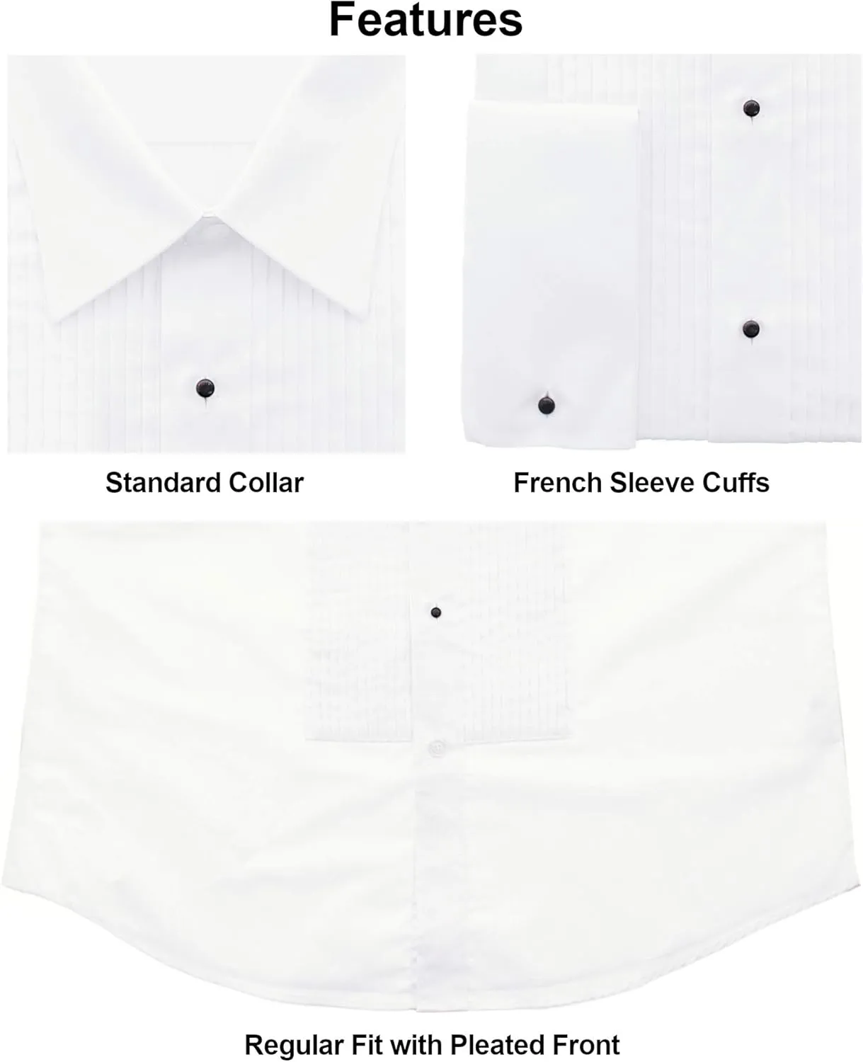 Milani Men's Tuxedo Shirt with French Cuffs and Lay Down Collar