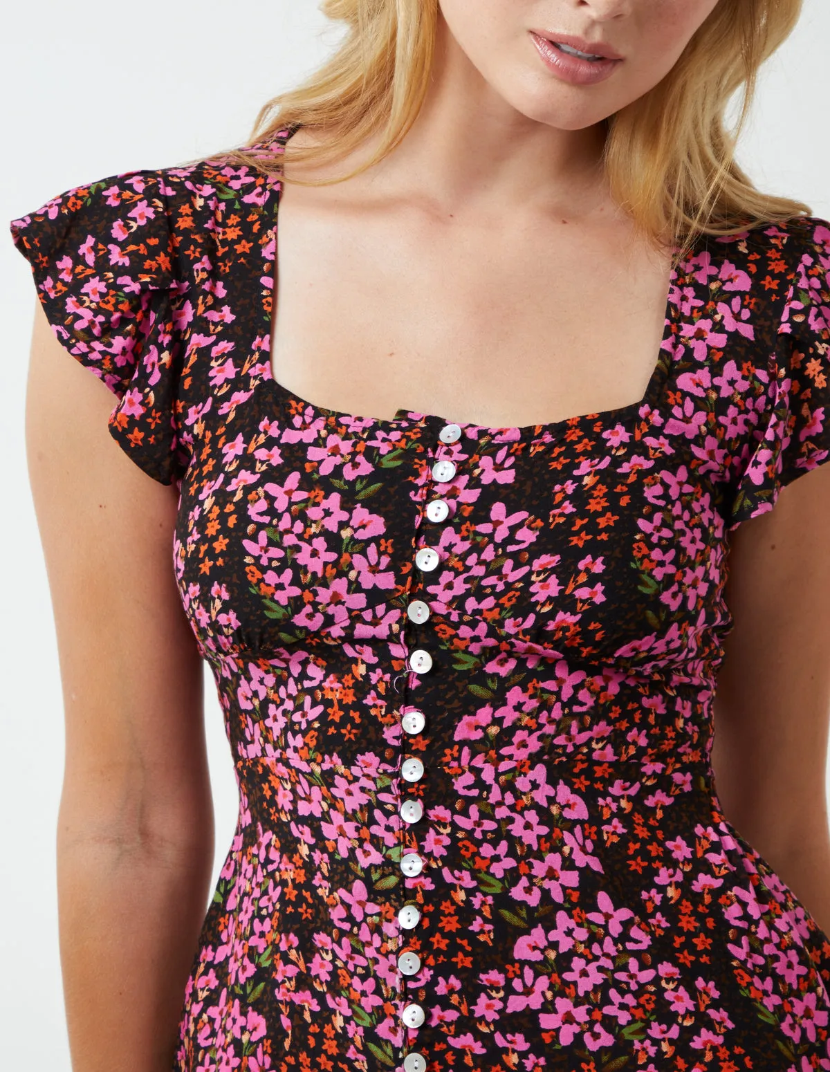 Milkmaid Button Front Floral Peplum Top