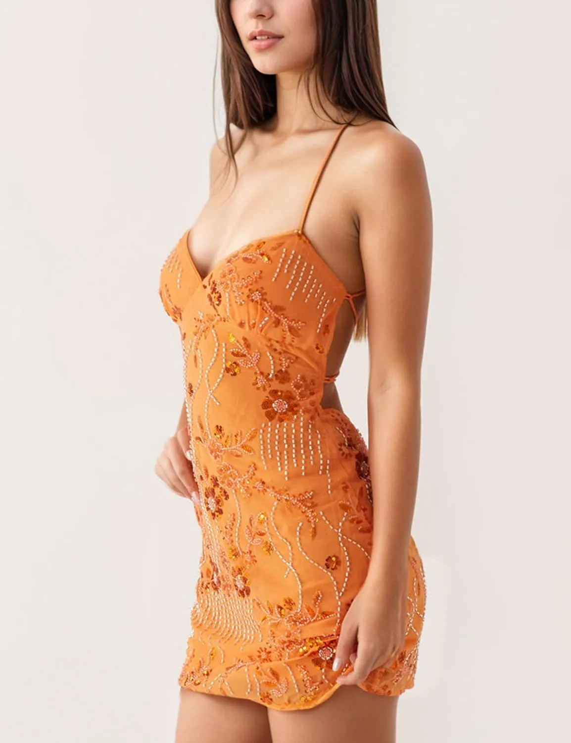 MISSACTIVER Sleeveless Sequin Dress for Women Backless Criss Cross Straps Mini Dress Sexy Sparkle Short Dresses Party