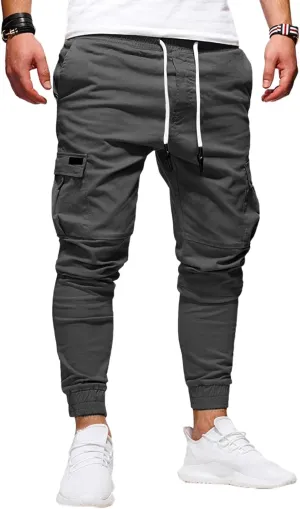 Mmoneyake Mens Cargo Pants Workout Athletic Hiking Sweatpants Drawstring Joggers Pants Slim Fit Chino Pants Training Trousers