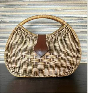Moon Rattan and Leather Handbag - Bali
