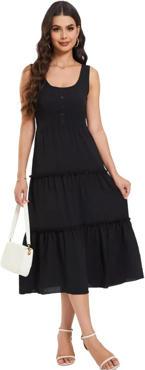 Moss Rose Women Sleeveless Summer Dress U Neck Ruffle Tank A Line Maxi Dresses Beach Sundress