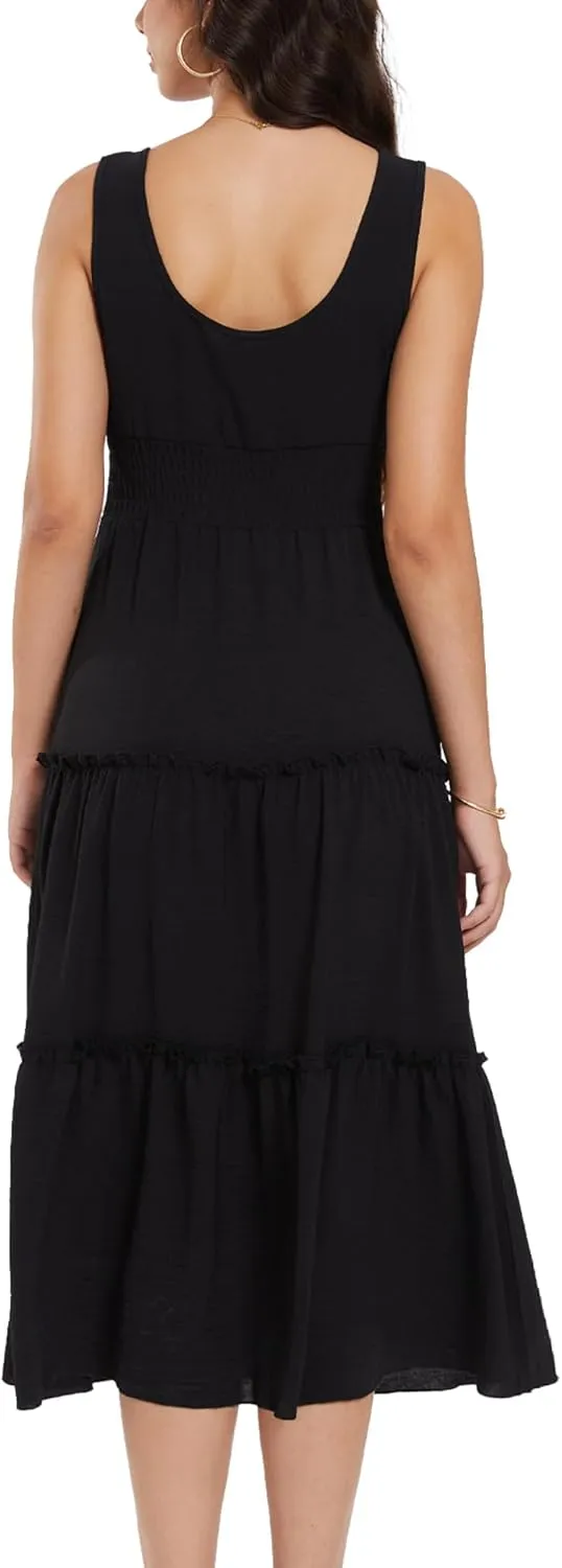 Moss Rose Women Sleeveless Summer Dress U Neck Ruffle Tank A Line Maxi Dresses Beach Sundress