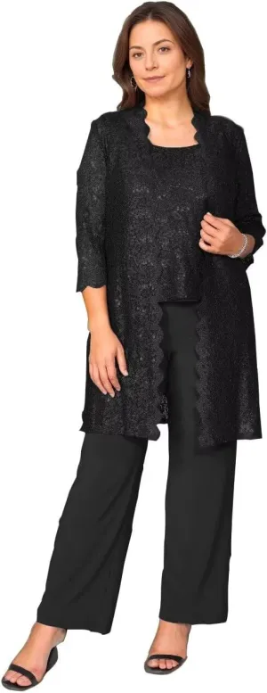 Mother of The Bride Pants Suit for Women 3 Pieces Laces Formal Pantsuits for Wedding Guest with Jackets