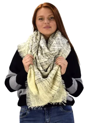 Multicolor Tartan Plaid Oversized Blanket Scarf Shawl Wrap Poncho Cream