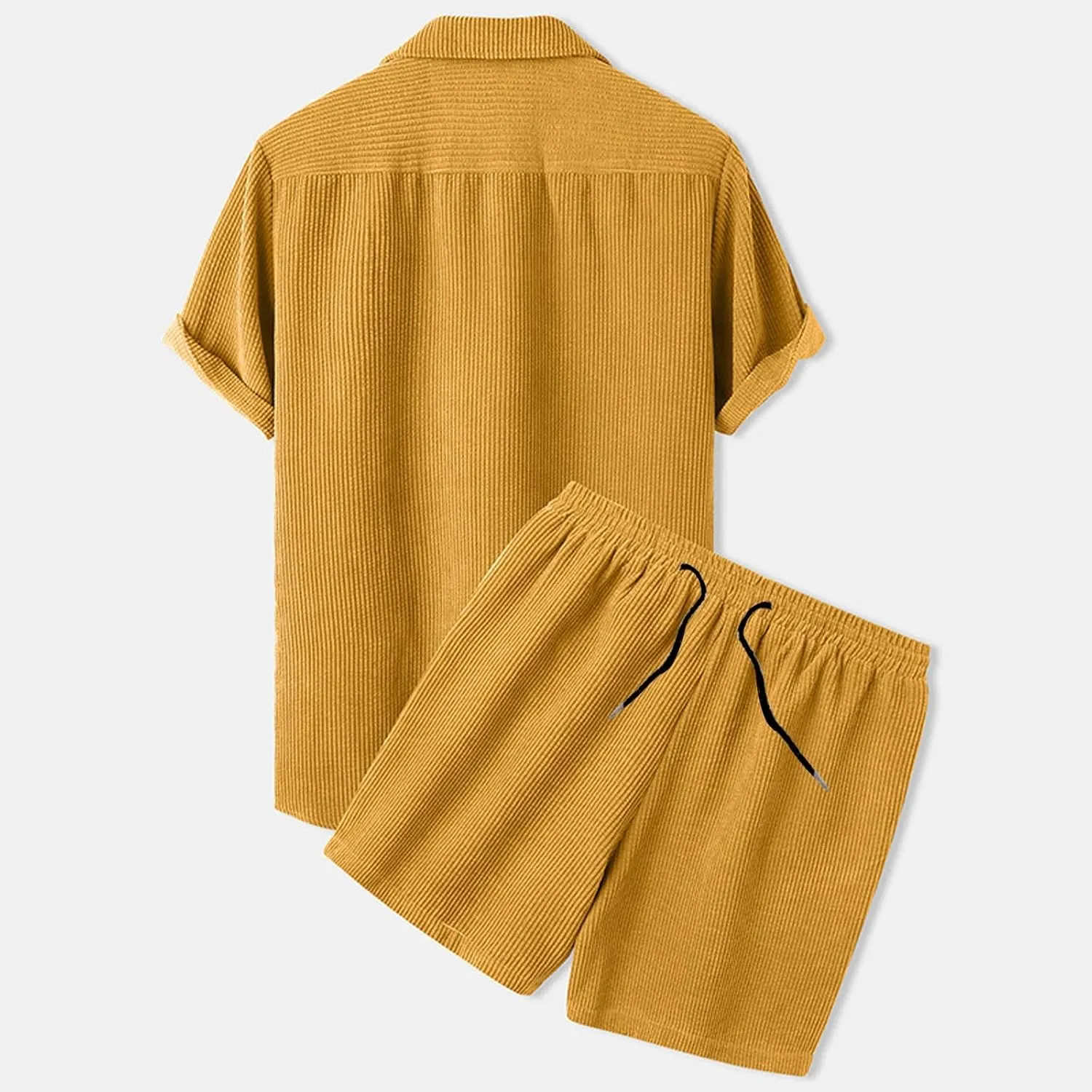 NaRHbrg Men's Casual Corduroy Shirts Sets Short Sleeve Shorts Suit 2-Piece Outfit T-Shirt and Shorts Set Loungewear