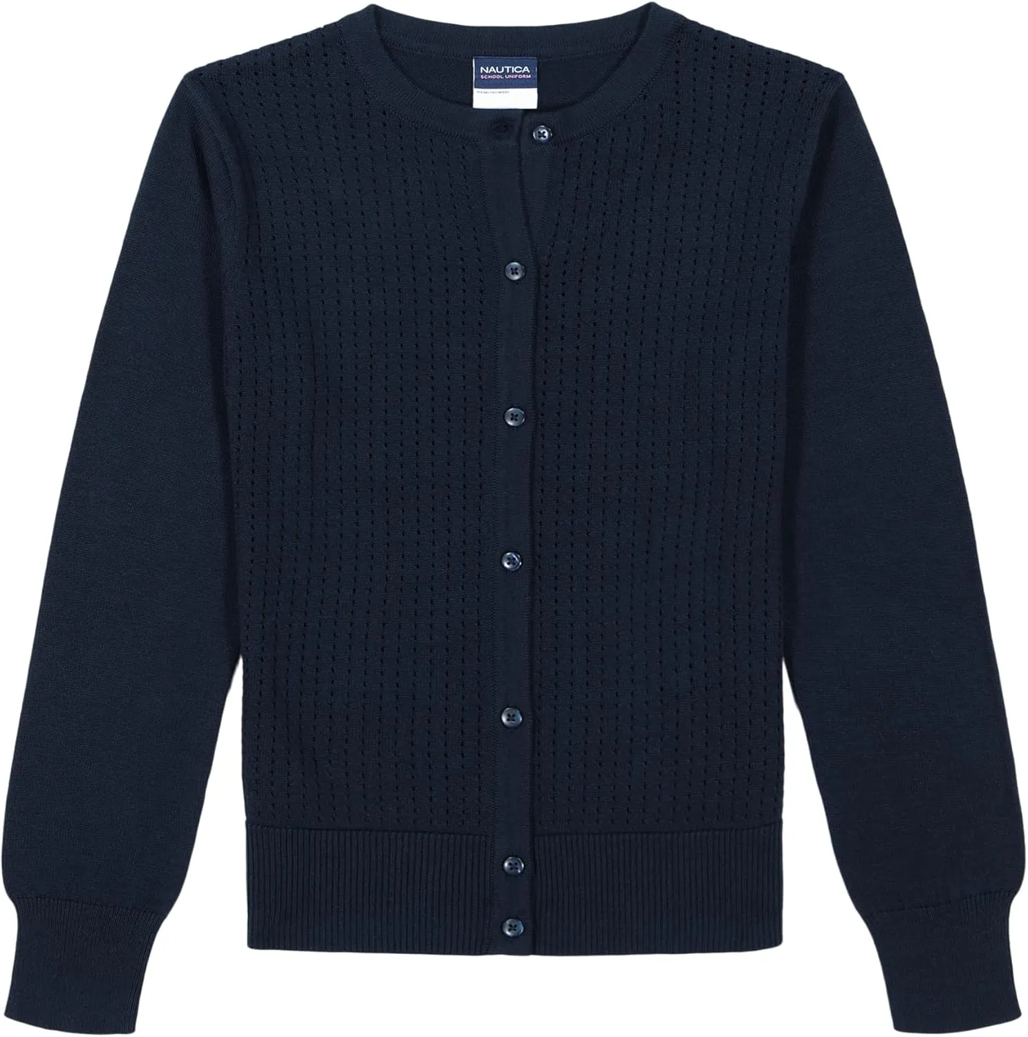 Nautica Girls' School Uniform Basic Cardigan Sweater, Long Sleeve, Button Up with Ribbed Cuffs
