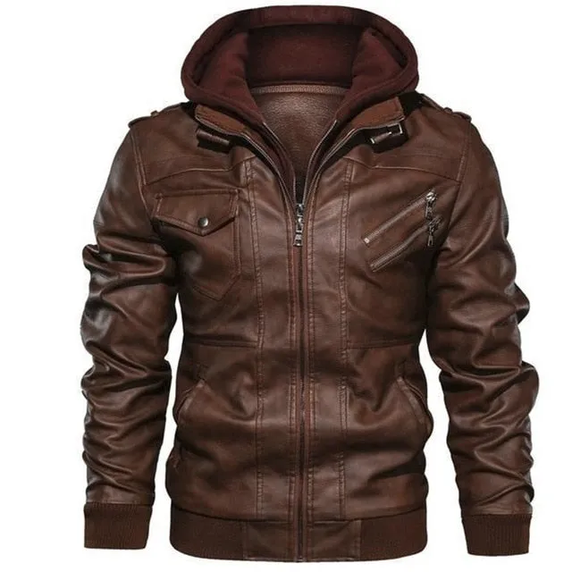 New Popular Men's Slim Zipper High Quality Handmade PU Cotton Coat Spring And Autumn Black Gray Wine Red Brown 4 Colors Jacket