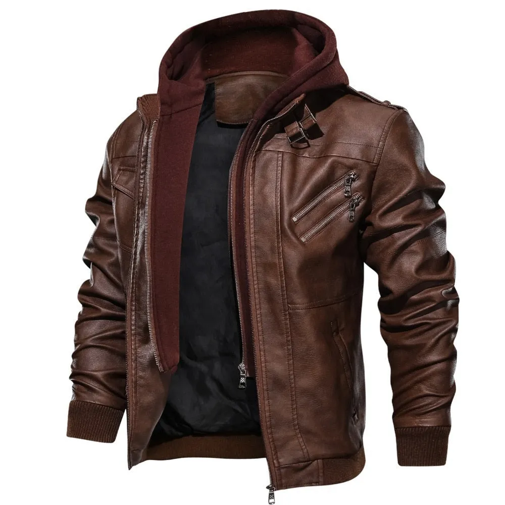 New Popular Men's Slim Zipper High Quality Handmade PU Cotton Coat Spring And Autumn Black Gray Wine Red Brown 4 Colors Jacket