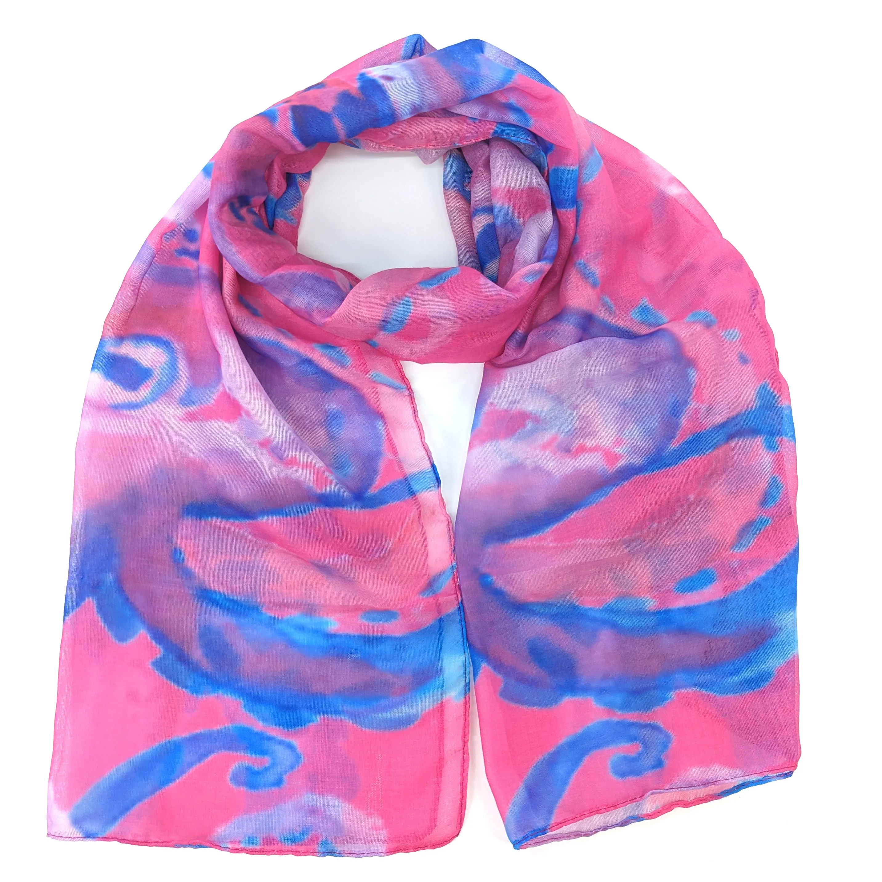 Octavia the Octopus Impressionist Scarf - Soft Polyester, Bright Pink & Blue Design