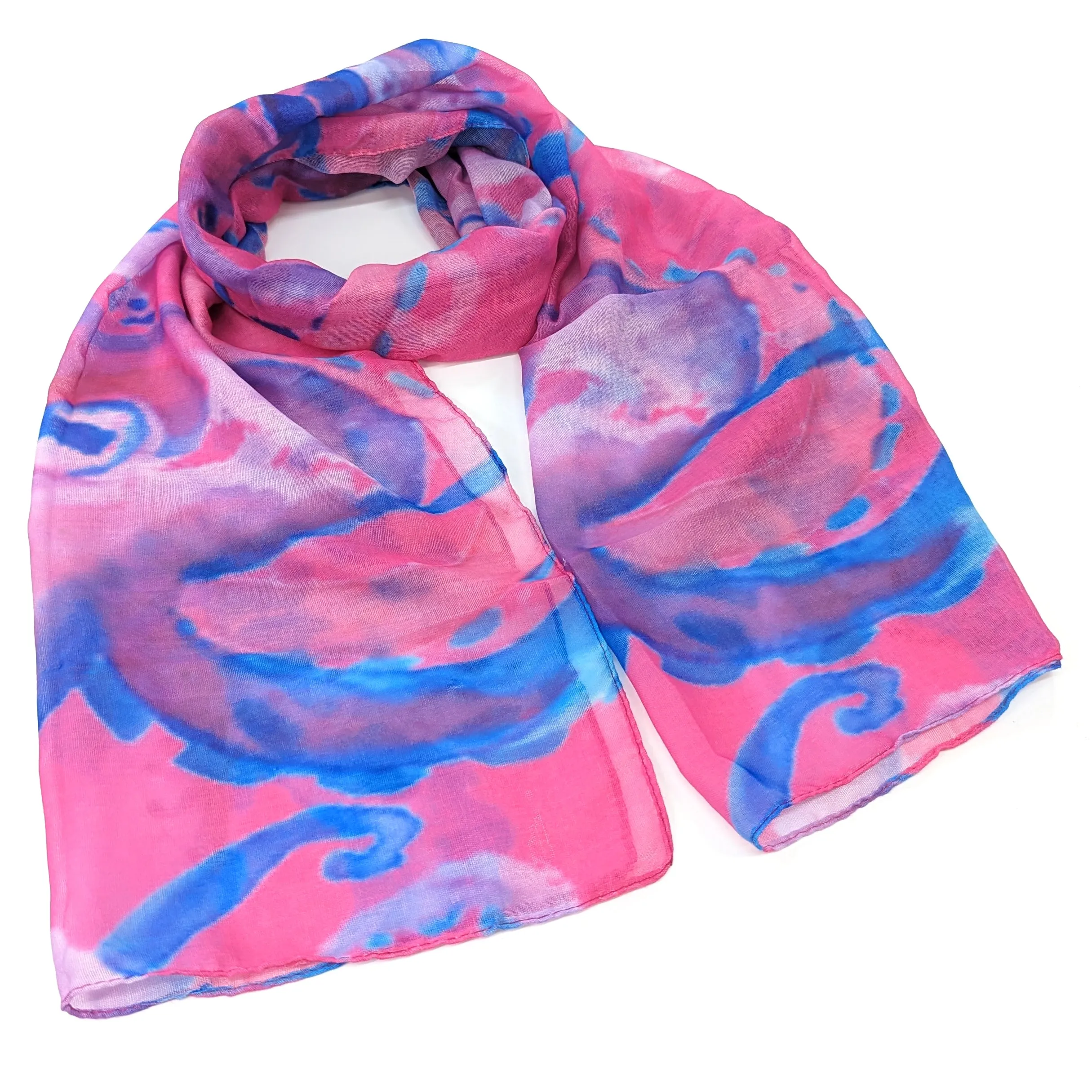 Octavia the Octopus Impressionist Scarf - Soft Polyester, Bright Pink & Blue Design