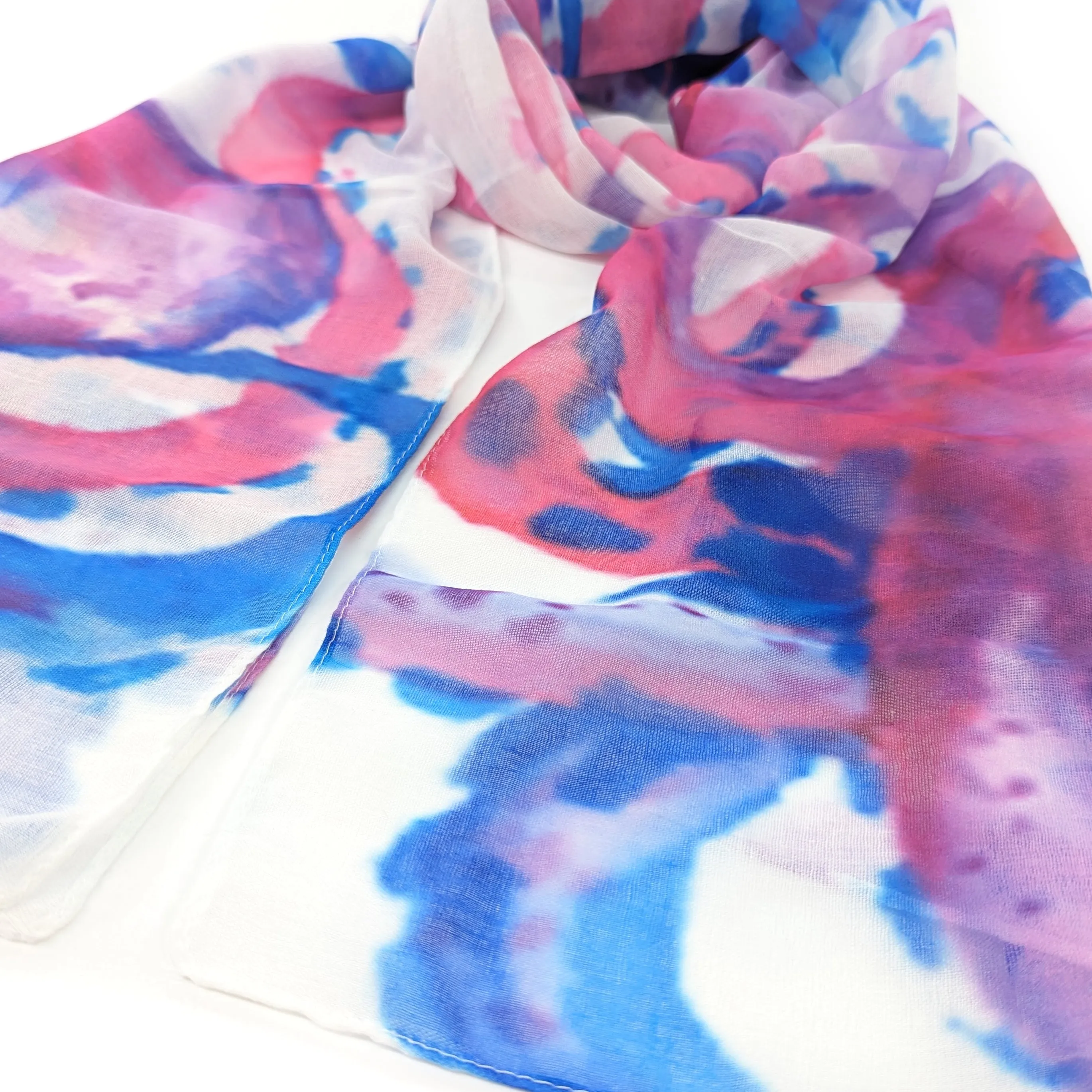 Octavia the Octopus Impressionist Scarf - Soft Polyester, Bright Pink & Blue Design