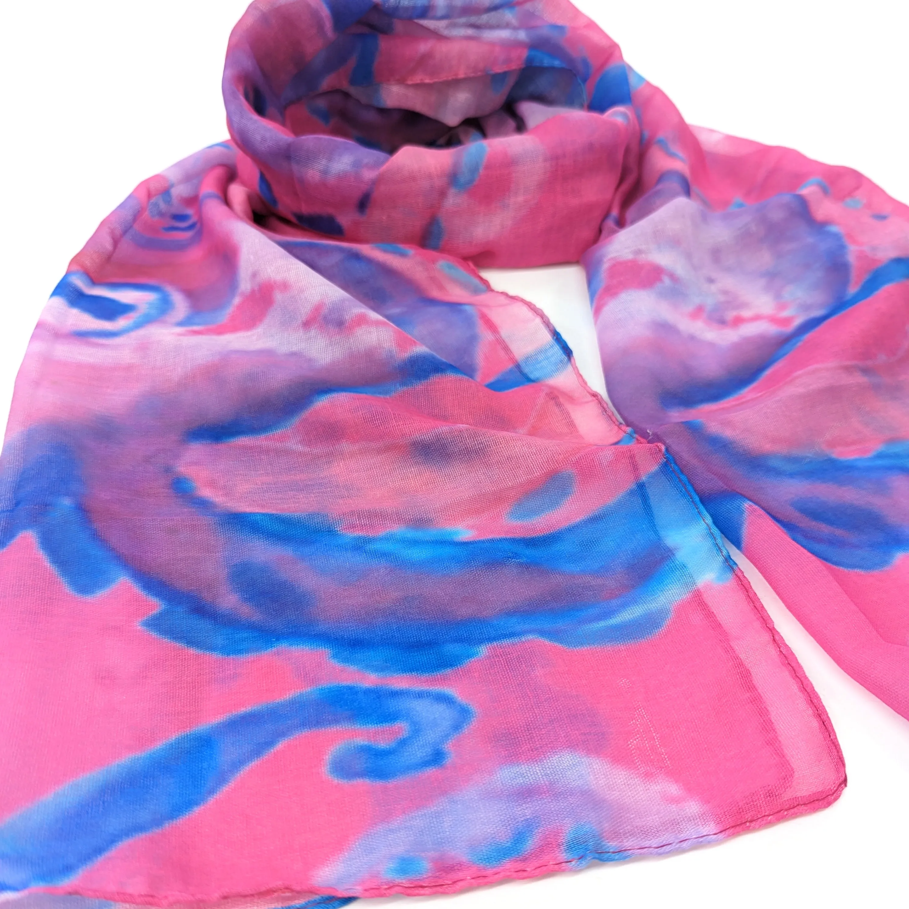 Octavia the Octopus Impressionist Scarf - Soft Polyester, Bright Pink & Blue Design