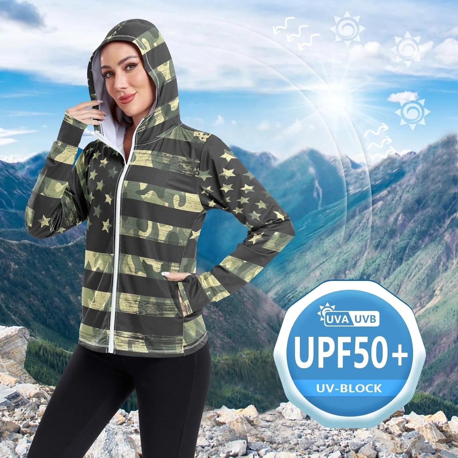 ODAWA Womens Sun Protection Shirts Long Sleeve Sun Shirt Zip Up Hoodie Womens Spf 50 Shirts