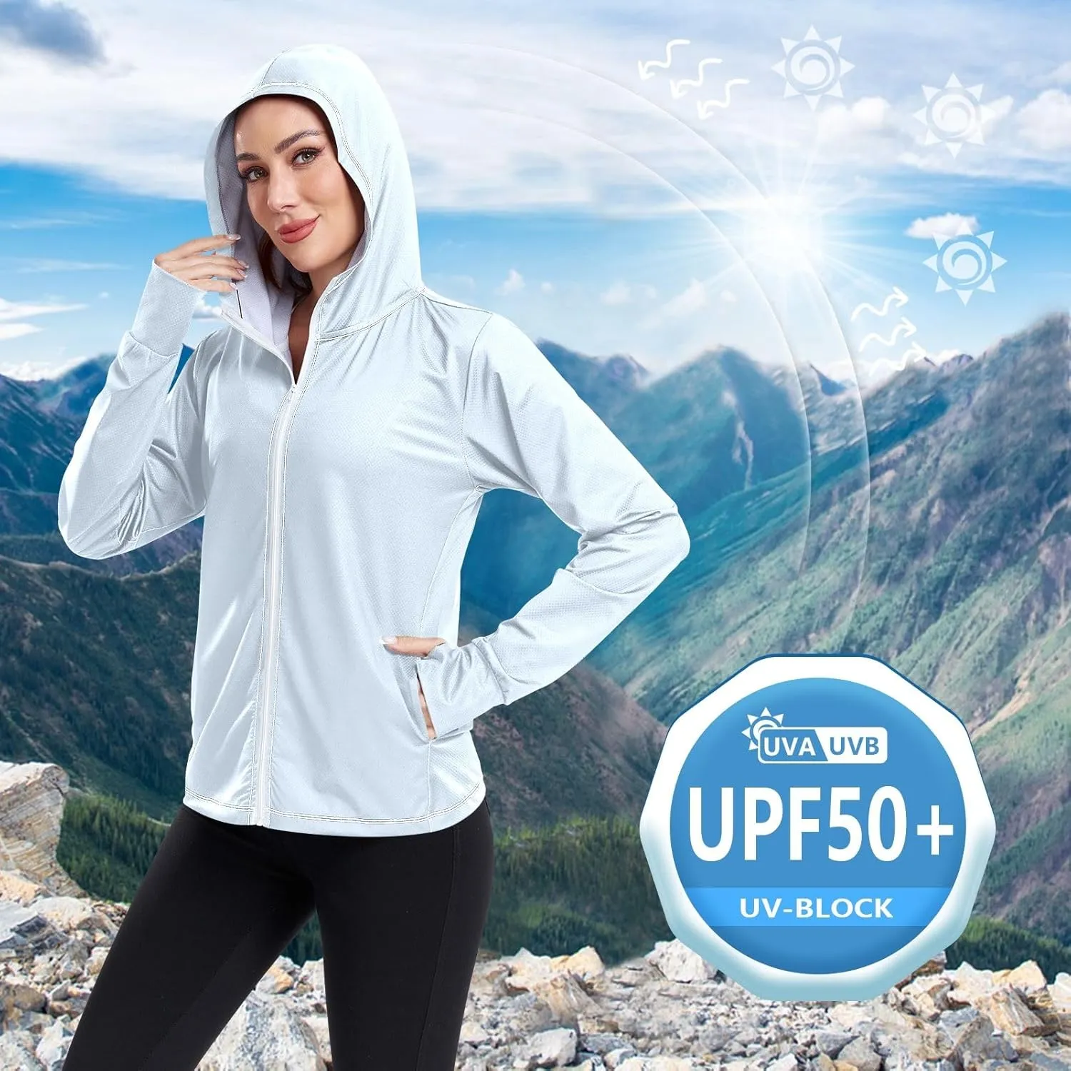 ODAWA Womens Sun Protection Shirts Long Sleeve Sun Shirt Zip Up Hoodie Womens Spf 50 Shirts