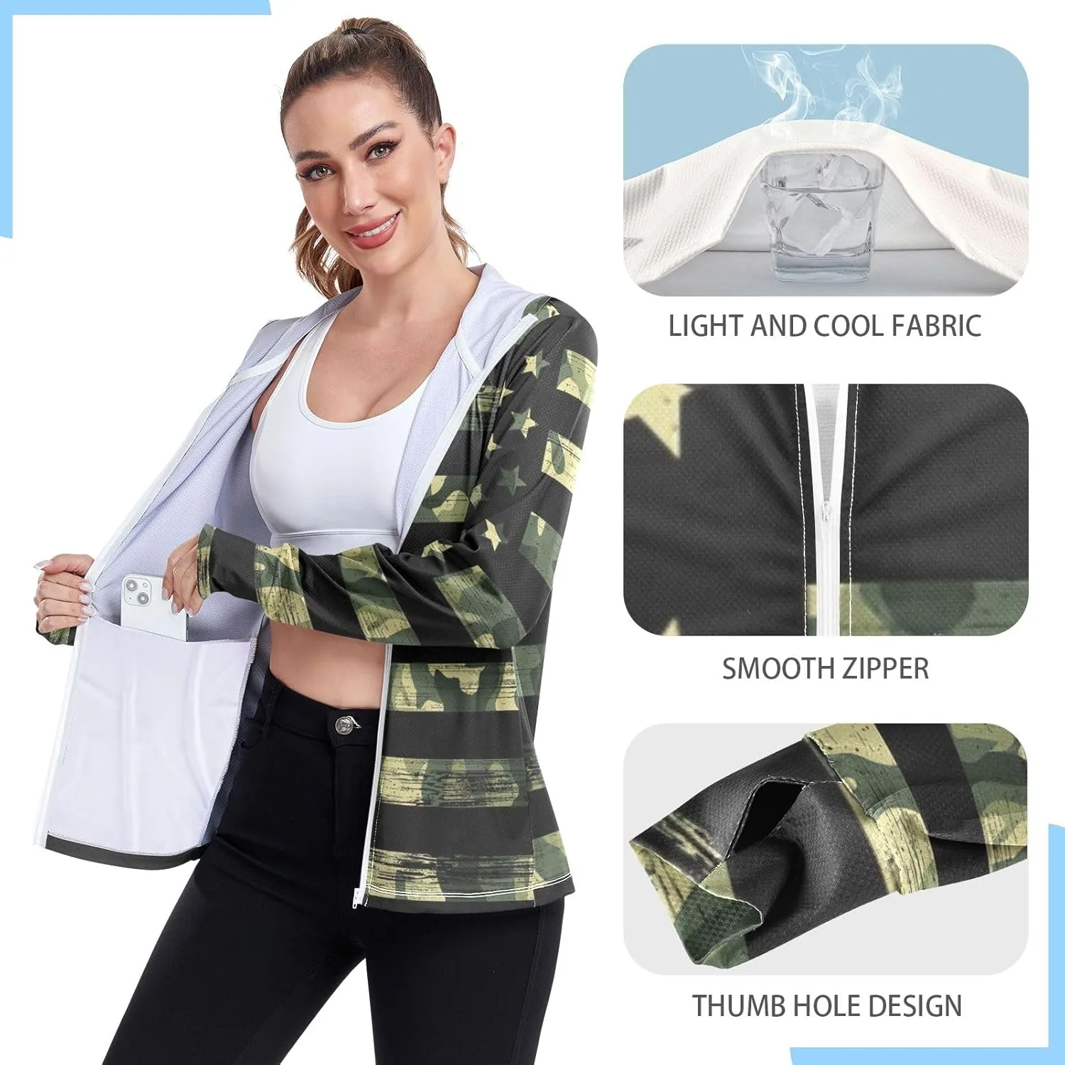 ODAWA Womens Sun Protection Shirts Long Sleeve Sun Shirt Zip Up Hoodie Womens Spf 50 Shirts