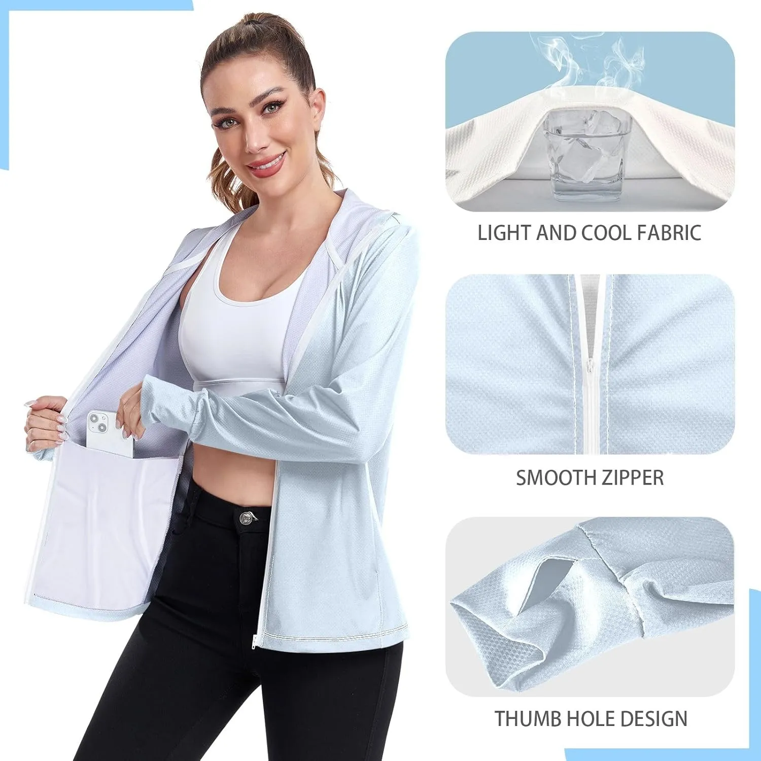 ODAWA Womens Sun Protection Shirts Long Sleeve Sun Shirt Zip Up Hoodie Womens Spf 50 Shirts