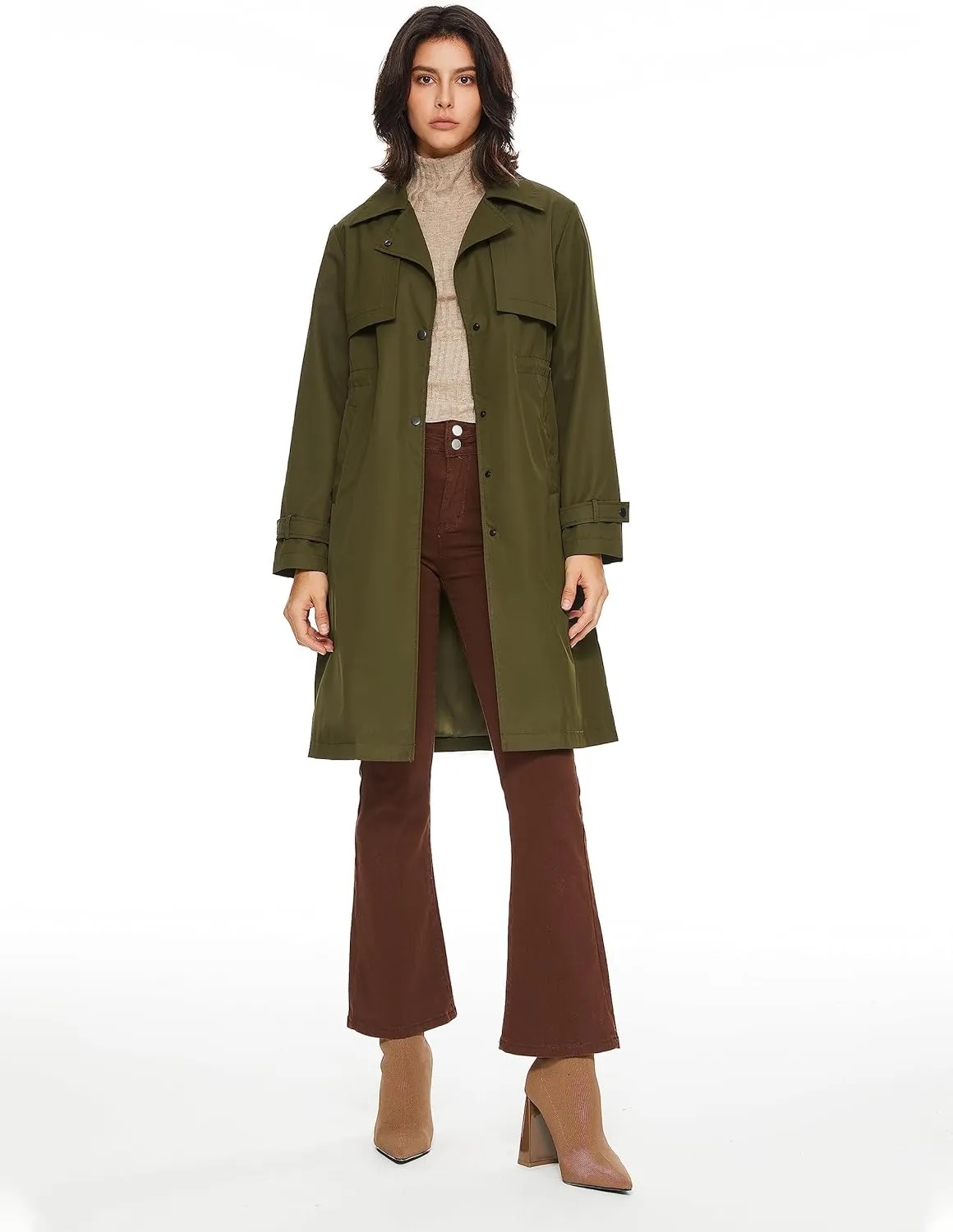 Orolay Women's Mid-Length Single-Breasted Windproof Trench Coat with Adjustable Cuffs Slit Back Hem Overcoat