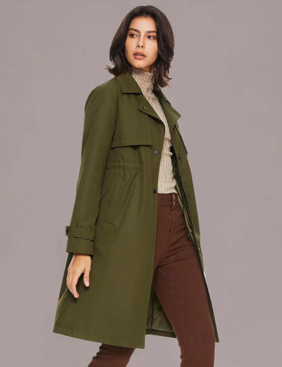 Orolay Women's Mid-Length Single-Breasted Windproof Trench Coat with Adjustable Cuffs Slit Back Hem Overcoat