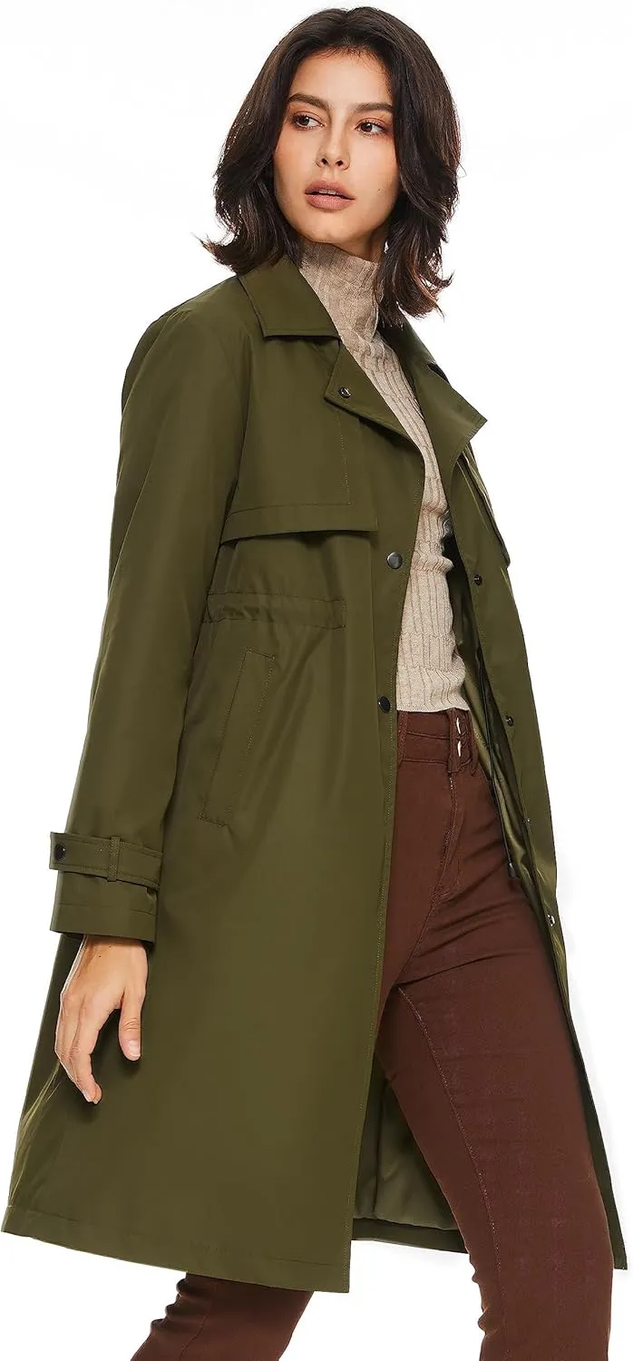 Orolay Women's Mid-Length Single-Breasted Windproof Trench Coat with Adjustable Cuffs Slit Back Hem Overcoat