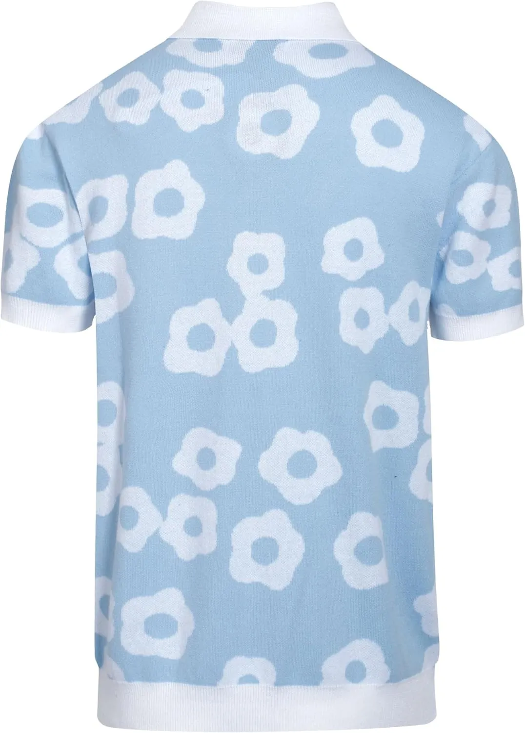 OXKNIT Mens Vintage Polo Shirts Casual Flower Pattern Knit Golf Polo Shirts Short Sleeve Jacquard Design
