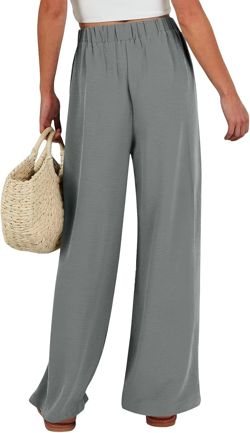 Palazzo Pants for Women Casual Tie High Waist Baggy Flowy Pants Beach Boho Business Dressy Lounge Slacks with Pockets