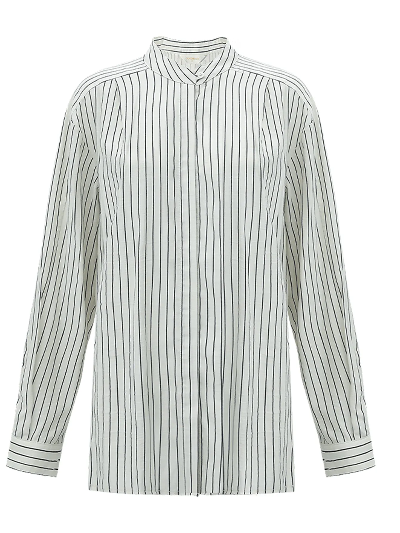 Pin Tuck Stripe Collared Long Sleeve Shirt