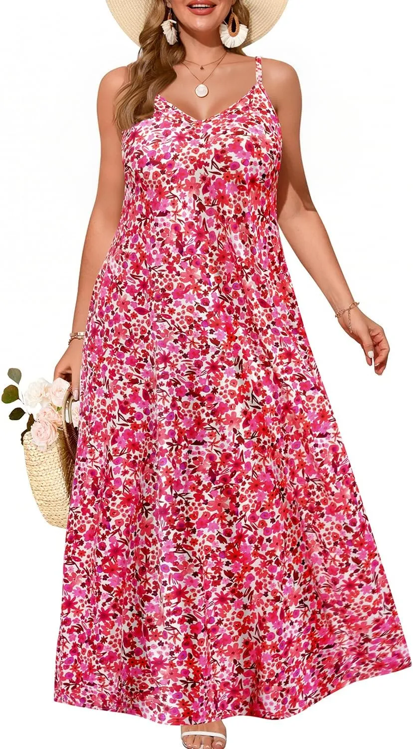 Pinup Fashion Women's Summer Maxi Dress Plus Size Sleeveless Spaghetti Strap Beach Long Dresses