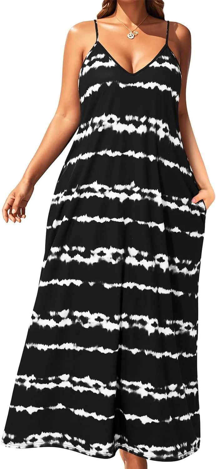 Pinup Fashion Women's Summer Maxi Dress Plus Size Sleeveless Spaghetti Strap Beach Long Dresses