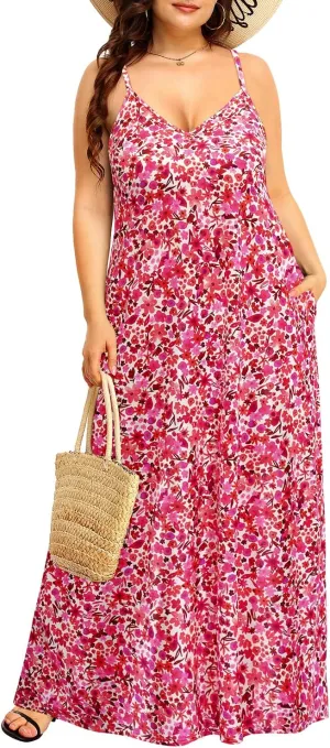 Pinup Fashion Women's Summer Maxi Dress Plus Size Sleeveless Spaghetti Strap Beach Long Dresses