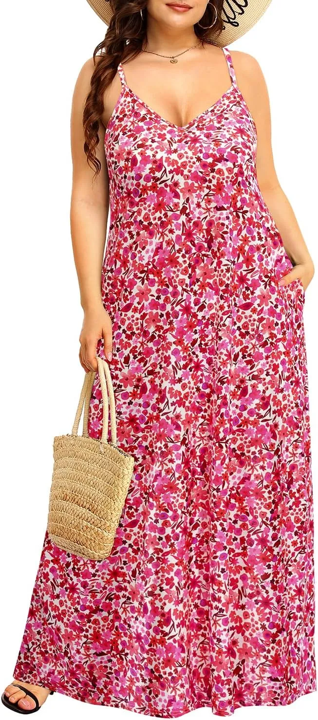 Pinup Fashion Women's Summer Maxi Dress Plus Size Sleeveless Spaghetti Strap Beach Long Dresses