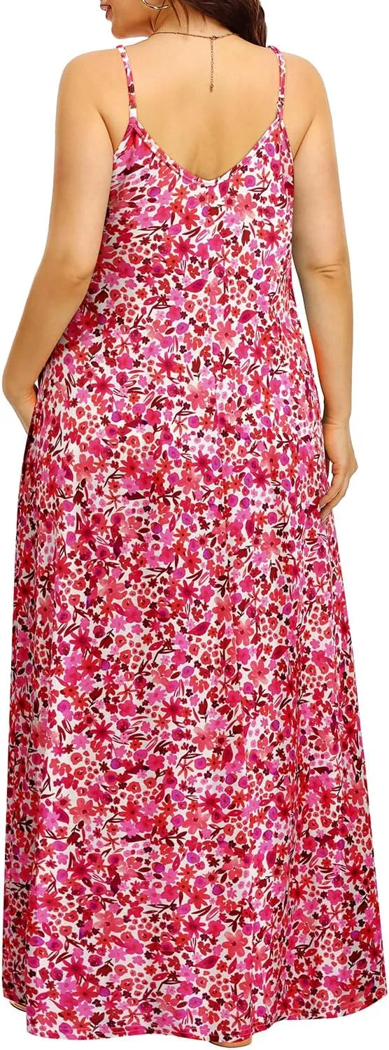 Pinup Fashion Women's Summer Maxi Dress Plus Size Sleeveless Spaghetti Strap Beach Long Dresses