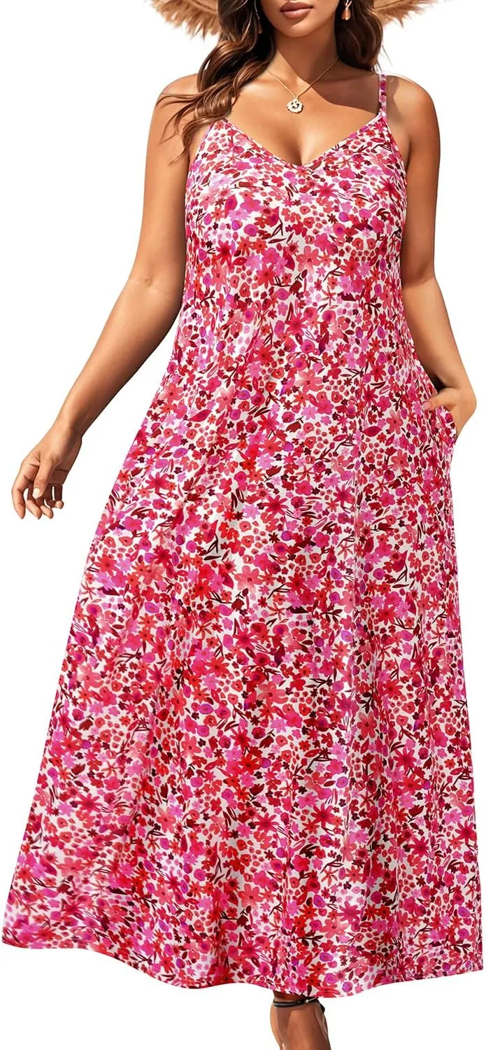 Pinup Fashion Women's Summer Maxi Dress Plus Size Sleeveless Spaghetti Strap Beach Long Dresses
