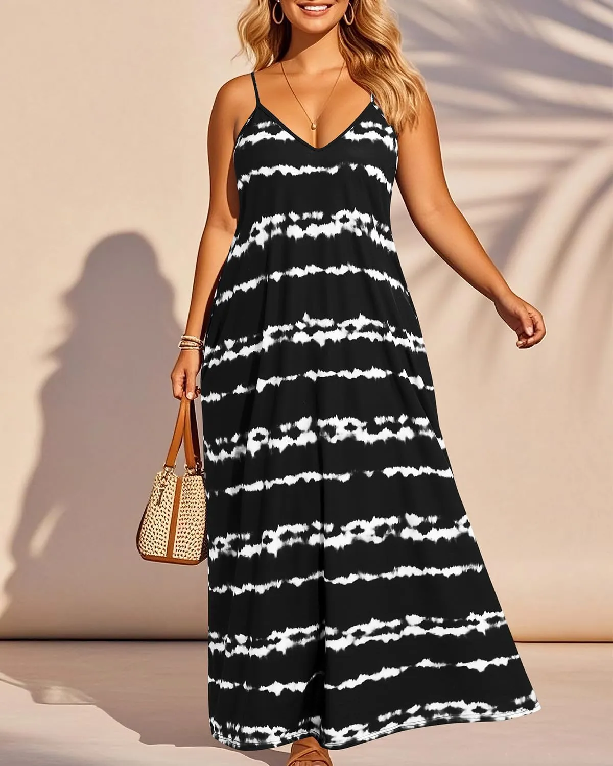 Pinup Fashion Women's Summer Maxi Dress Plus Size Sleeveless Spaghetti Strap Beach Long Dresses
